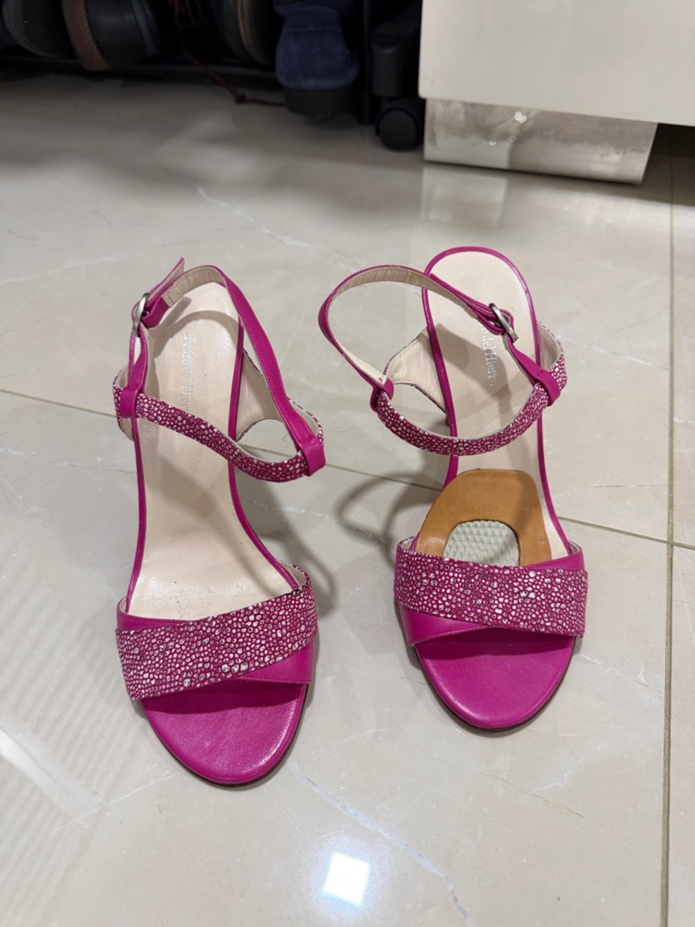 Women’s Pink Beaded Open-Toe Heeled Sandals